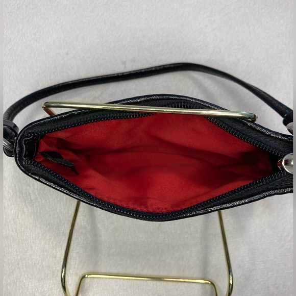 Coach Poppy Red Black Silver Glitter Tartan Plaid Zip Wristlet Patent Trim. Rare - Picture 10 of 12